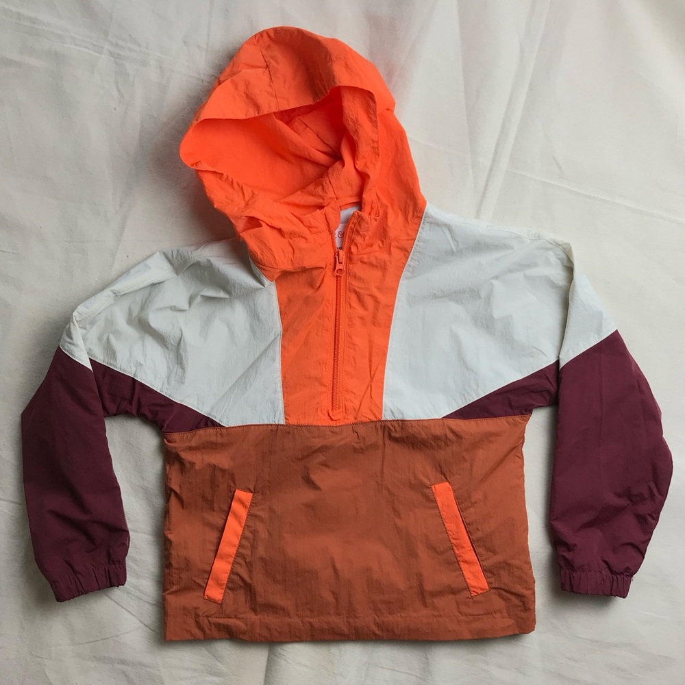 NWOT Cat & Jack Boys Quarter Zip Pullover Hooded Windbreaker Color Block